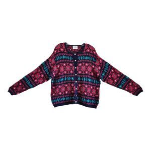 SUSAN BRISTOL Vintage Women's XL Cardigan Sweater Hand Embroidered Floral 44"